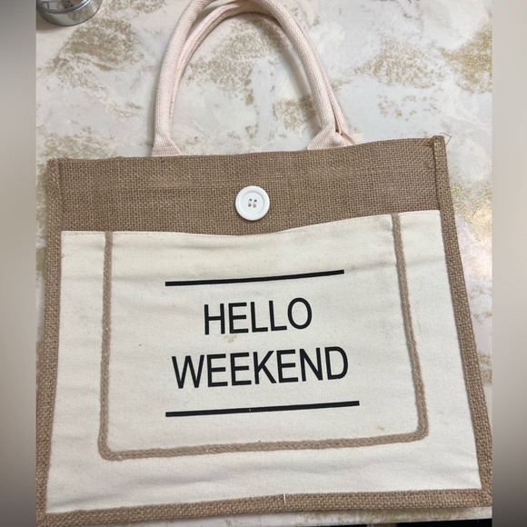 Jute Beach Tote for Women, Reusable Grocery Shopping Bag with Handle - Picture 4 of 7